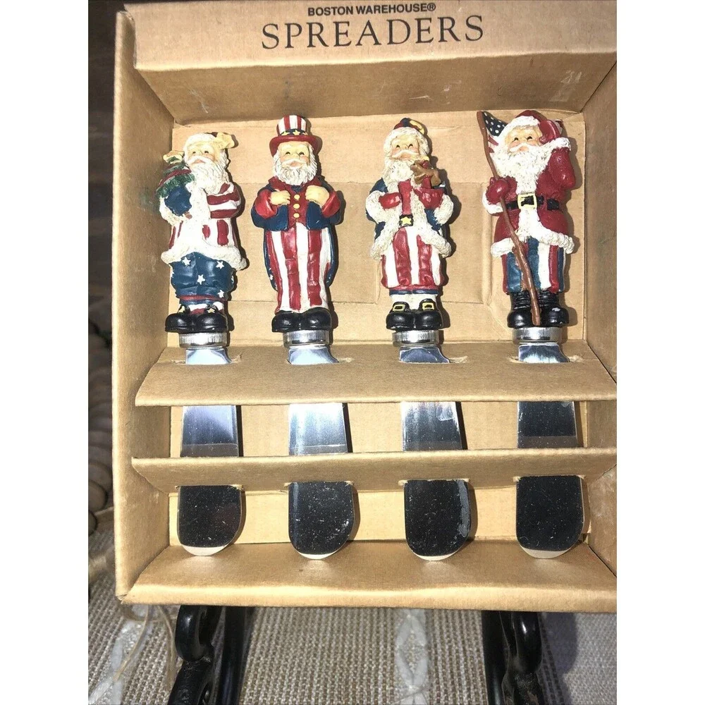 Boston Warehouse Christmas Patriotic Santa Dip Cheese Charcuterie Spreader Set